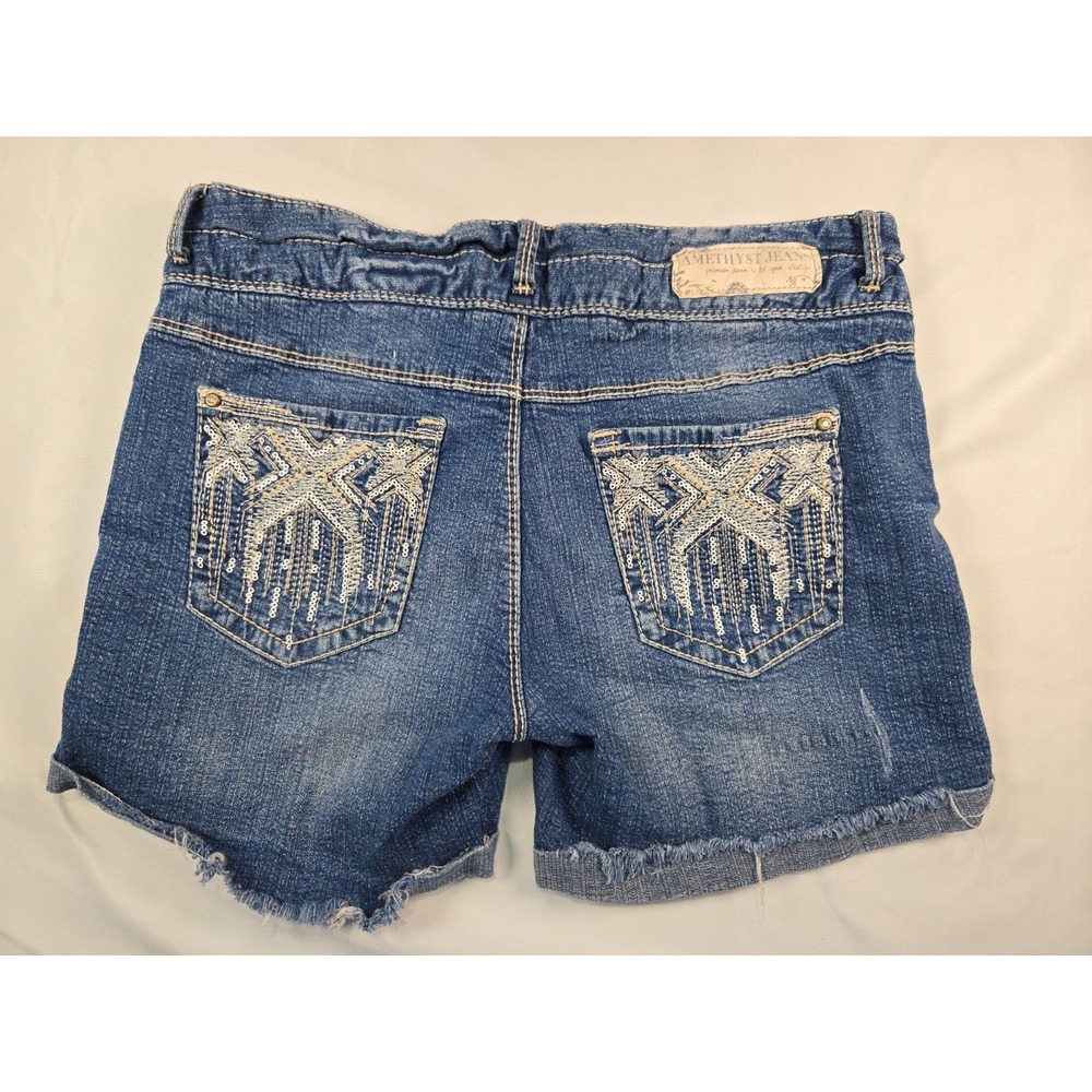 Amethyst Jeans Size‎ 9 Denim Shorts Sequin Embellished Pockets Low Rise Y2K